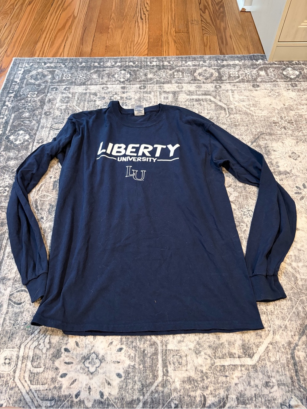 Gildan Navy Liberty University Long Sleeve Shirt 100% cotton